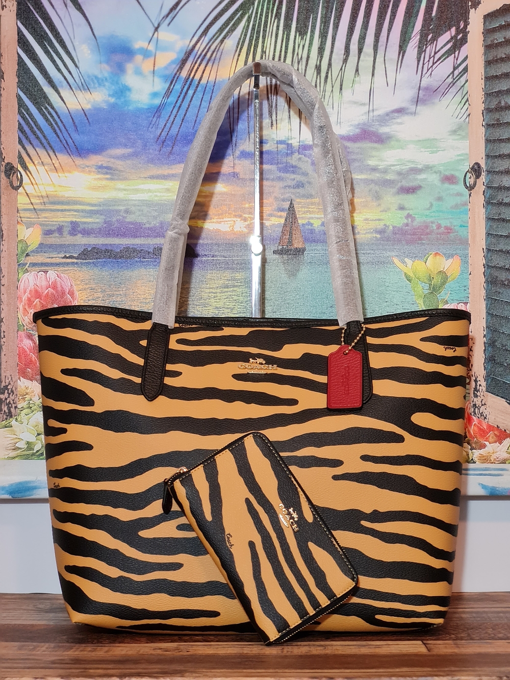 Coach City Tote With Tiger Print And Wallet